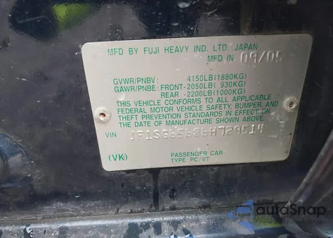 2006 Subaru Forester 2.5X from USA, damaged, VIN JF1SG65686H729514